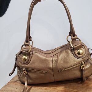 Lamarthe Leather Golden
Brown Shoulder Bag with Gold Accents